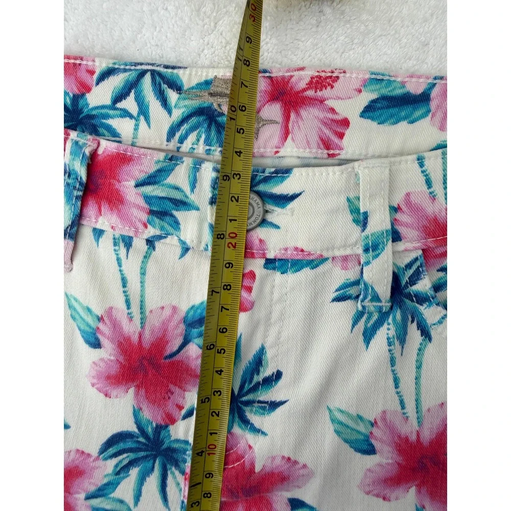 Tommy Bahama Boardwalk Floral Hibiscus Palm Tree Denim Shorts White Pink Blue 14